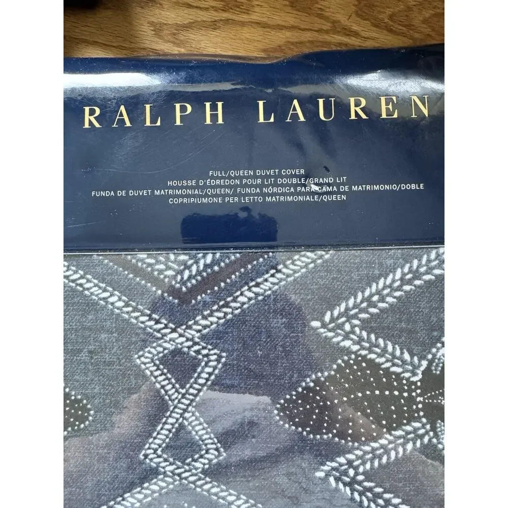 NWT Ralph Lauren Francois Full/Queen Duvet Cover Navy Blue 100% Cotton 96